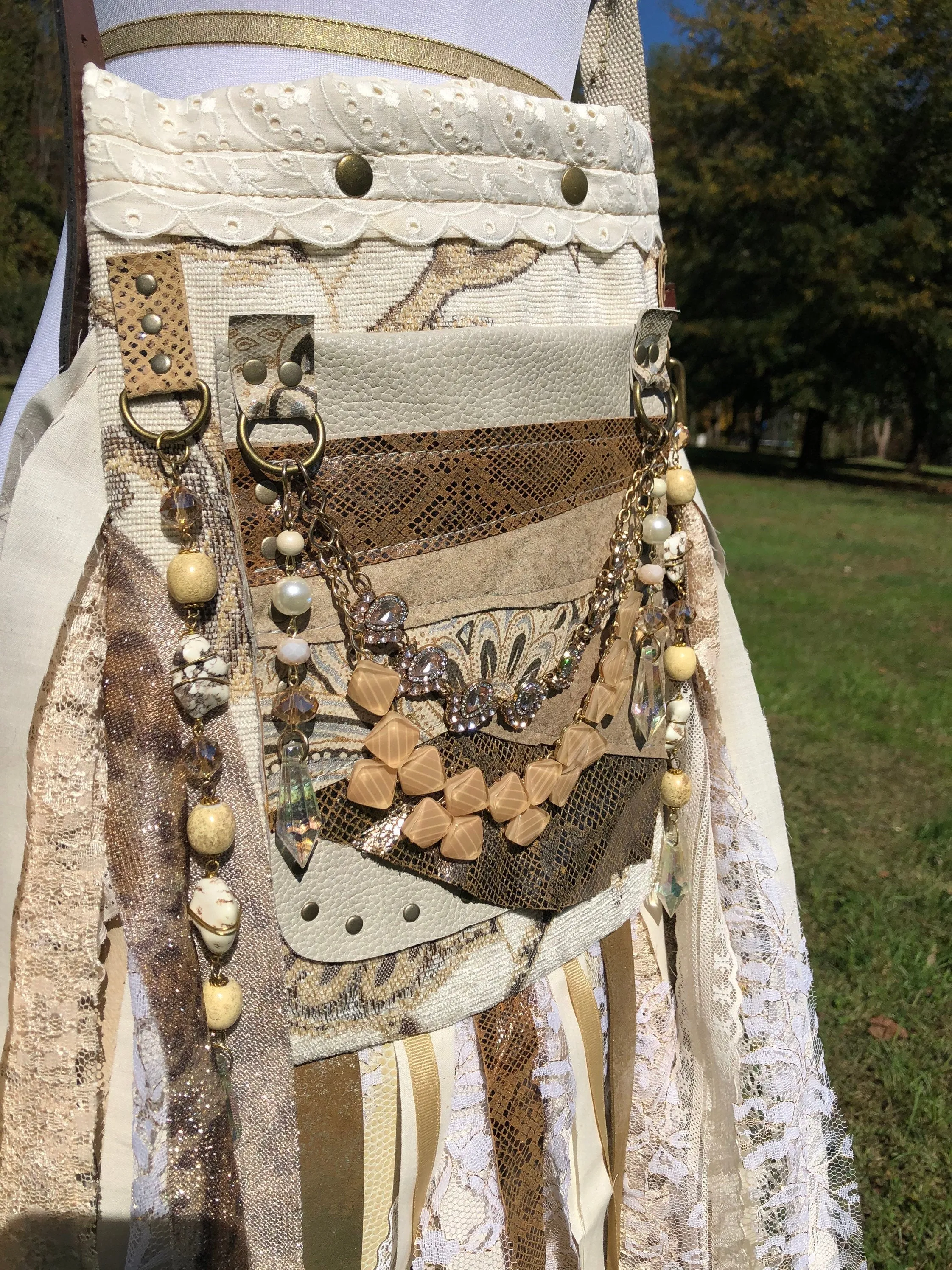Sparkling Earthy Goddess Bag, Ultimate Festival Fringe Bag, A Hippie Handbag with Boho Chic Embellishments.