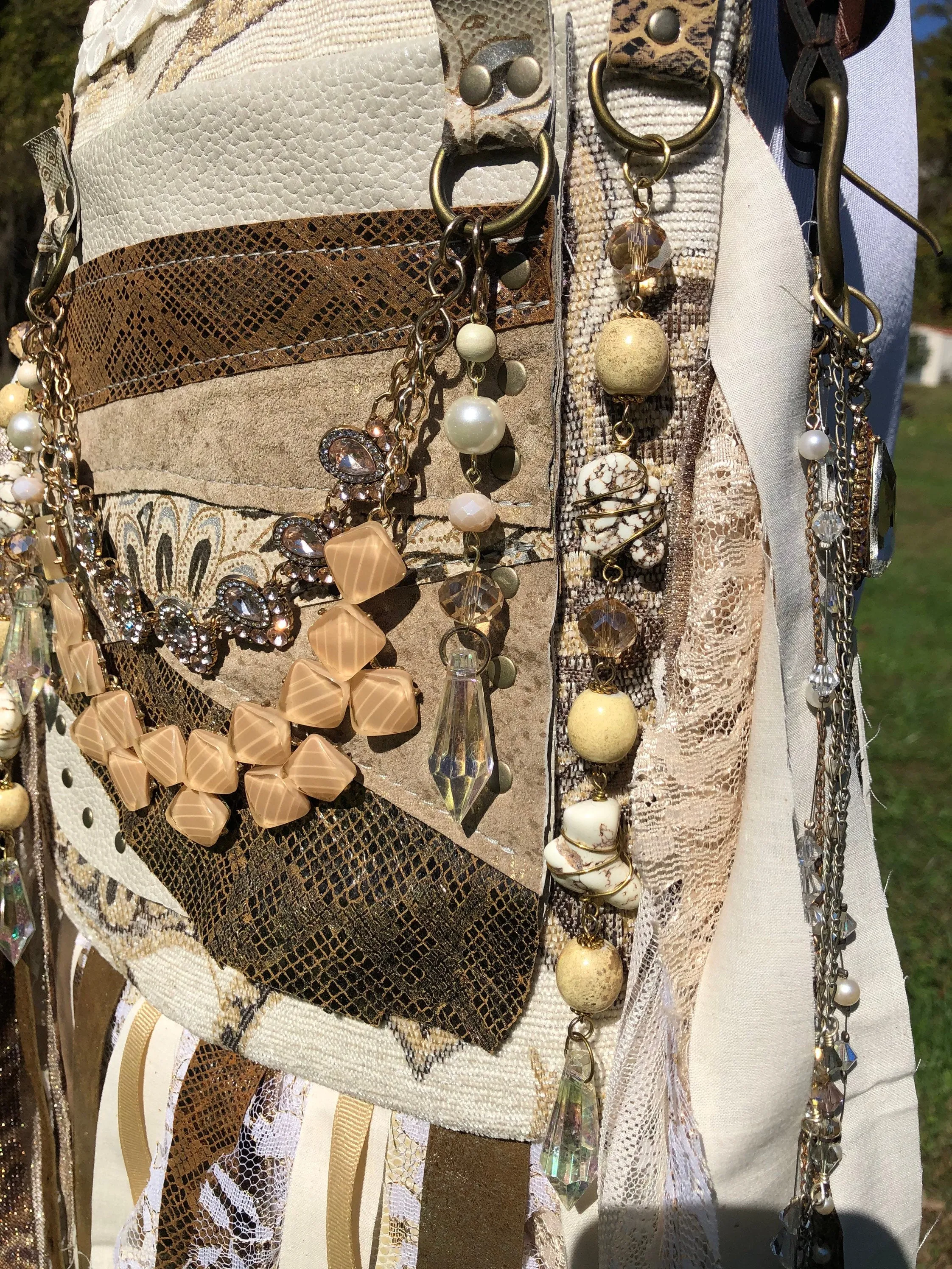 Sparkling Earthy Goddess Bag, Ultimate Festival Fringe Bag, A Hippie Handbag with Boho Chic Embellishments.