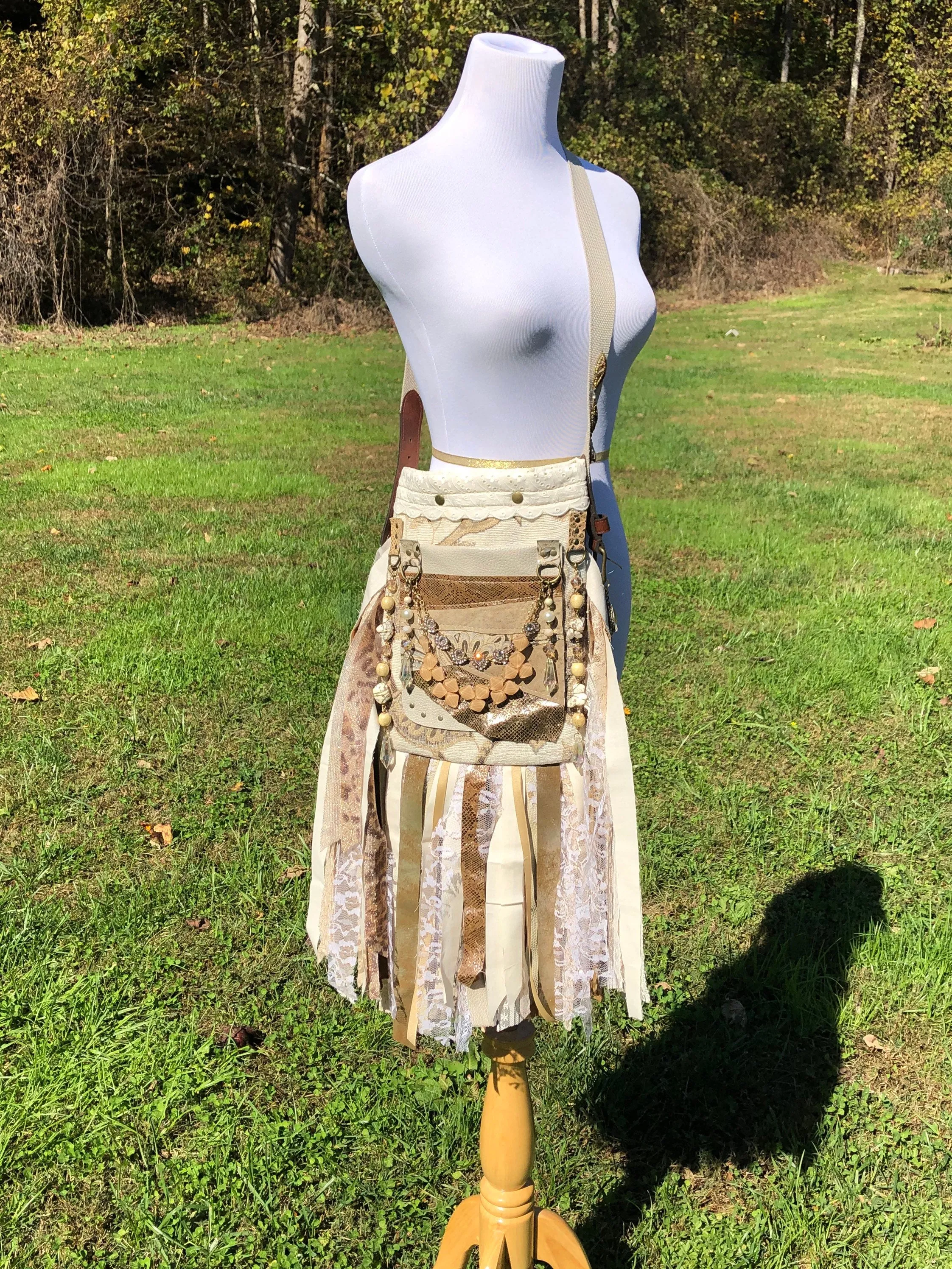 Sparkling Earthy Goddess Bag, Ultimate Festival Fringe Bag, A Hippie Handbag with Boho Chic Embellishments.
