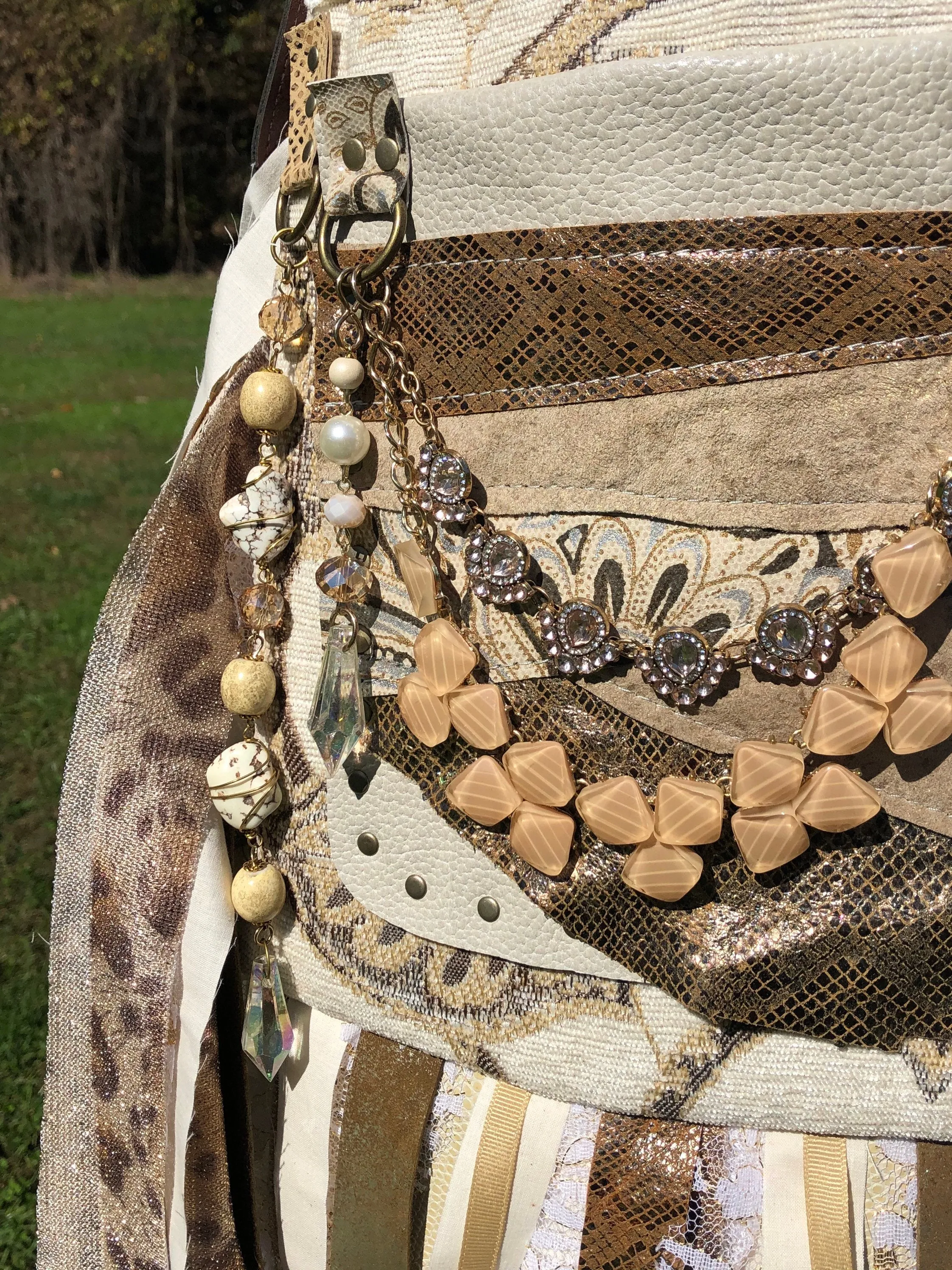 Sparkling Earthy Goddess Bag, Ultimate Festival Fringe Bag, A Hippie Handbag with Boho Chic Embellishments.