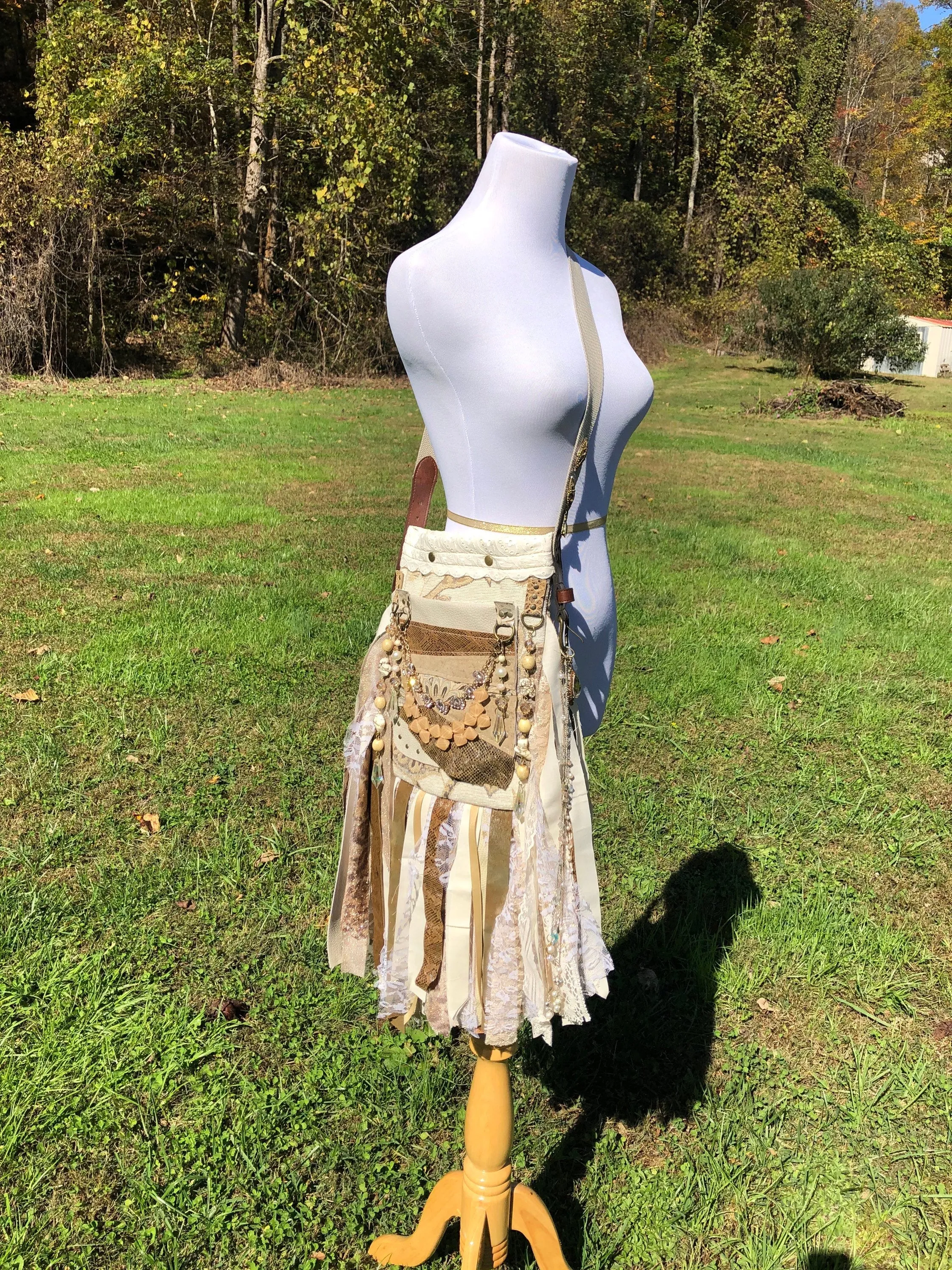 Sparkling Earthy Goddess Bag, Ultimate Festival Fringe Bag, A Hippie Handbag with Boho Chic Embellishments.