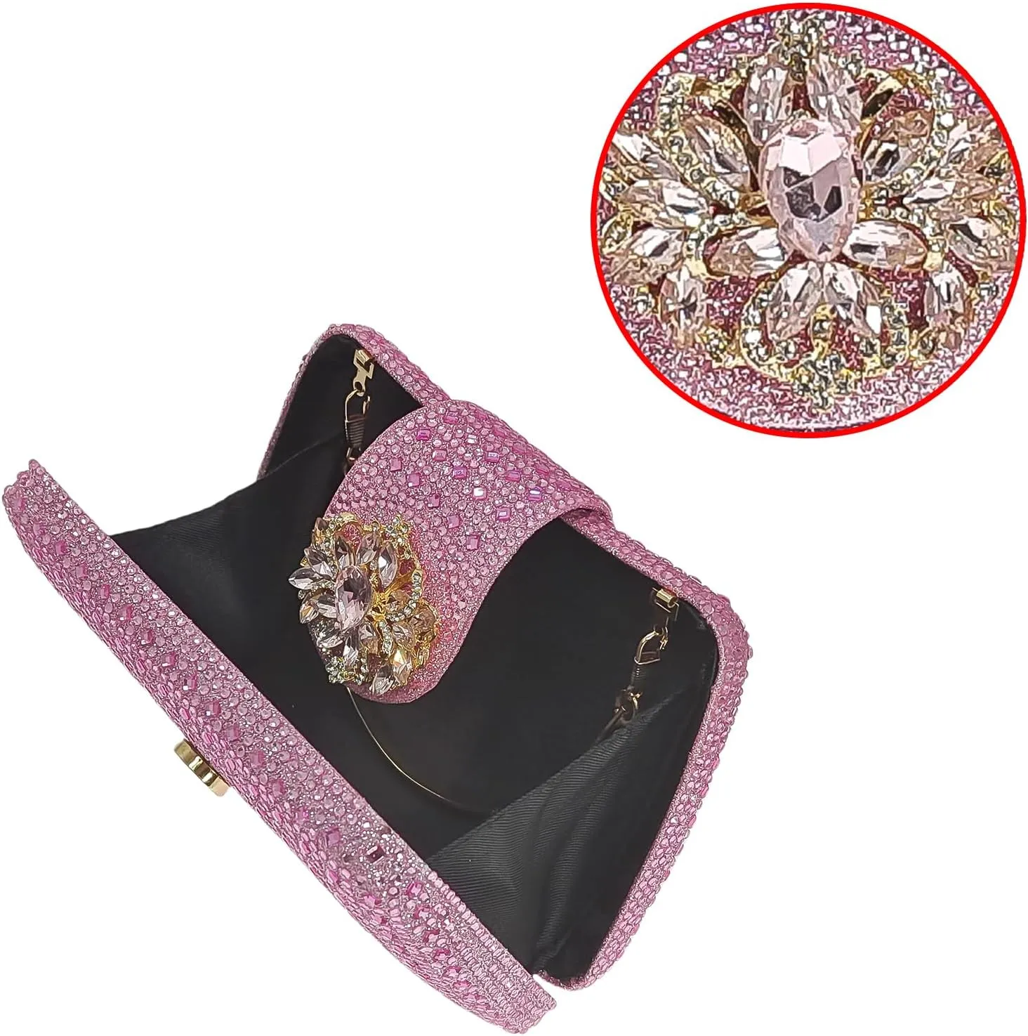 Sparkly Rhinestone Unique Evening Bag Women Floral Clutch Handbag Shoulder Bags
