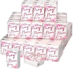 Spiareal 100 Pack Christian Travel Tissues Bulk 3 Ply Mini Bible Verse Individual Tissue Packs Pocket Size Always Pray Never Give up Christian Bulk Gift for Wedding Party Homeless Gift Daily Use