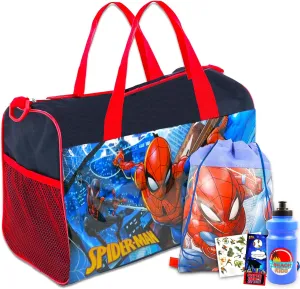 Spiderman Travel Bags for Kids - Bundle with Spiderman Duffle Bag, Spidey Bag, Water Bottle, Stickers, More | Spiderman Bag Set