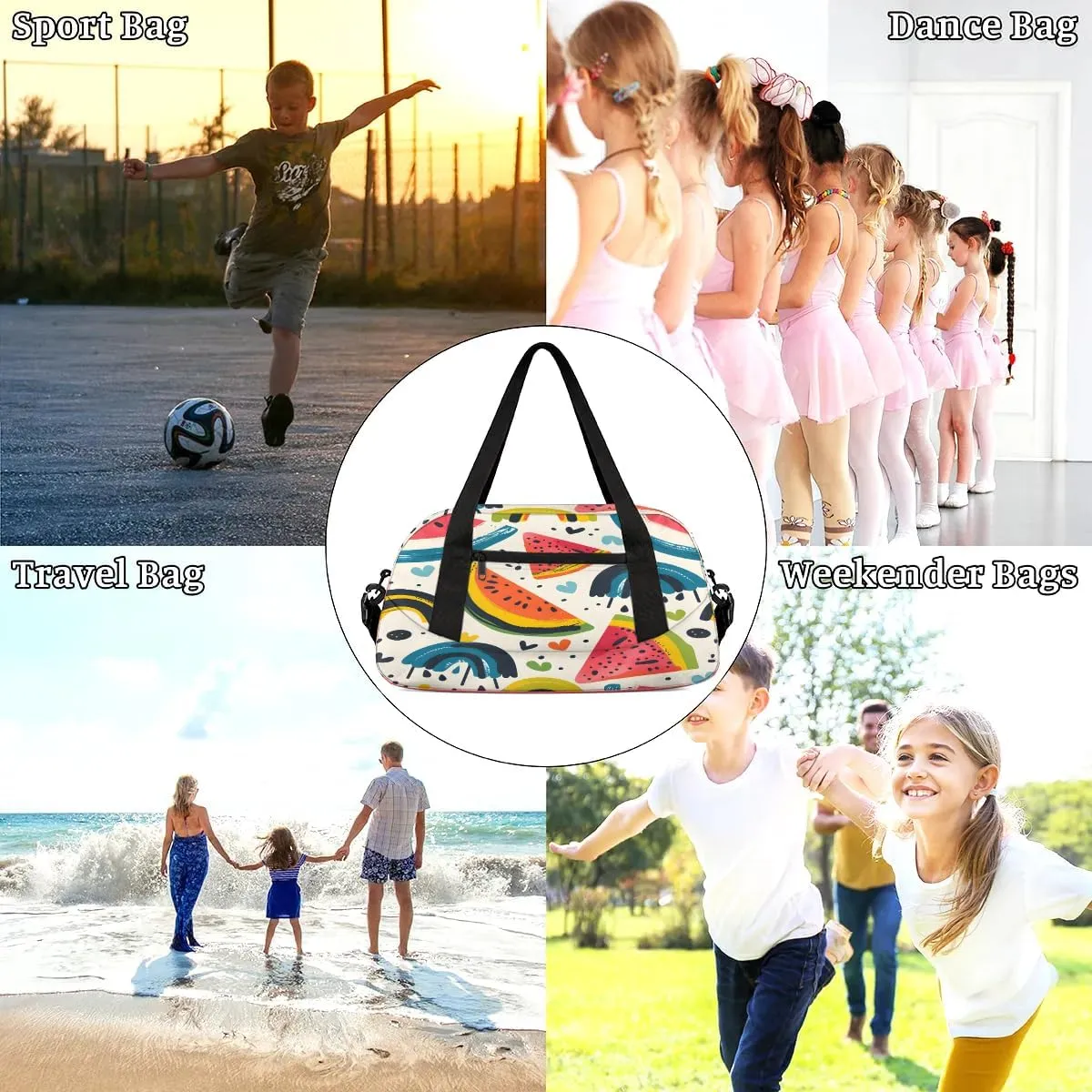 Sport Duffel Bag Colorful Watermelon Kids Gym Bag Weekender Overnight Bags for Boys Girls Teens Carry On Workout Travel Bag