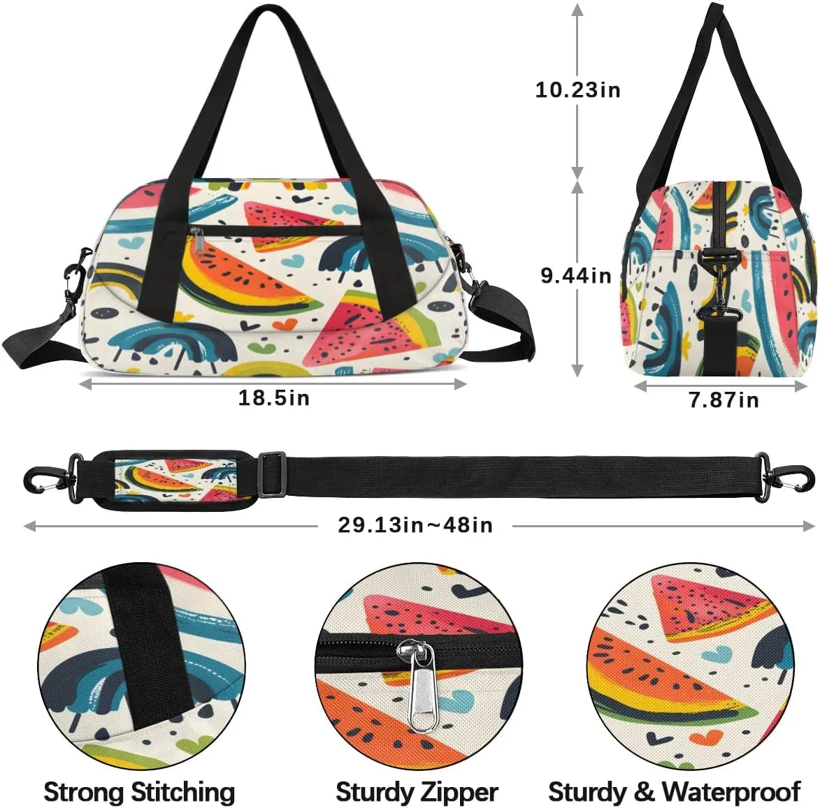 Sport Duffel Bag Colorful Watermelon Kids Gym Bag Weekender Overnight Bags for Boys Girls Teens Carry On Workout Travel Bag