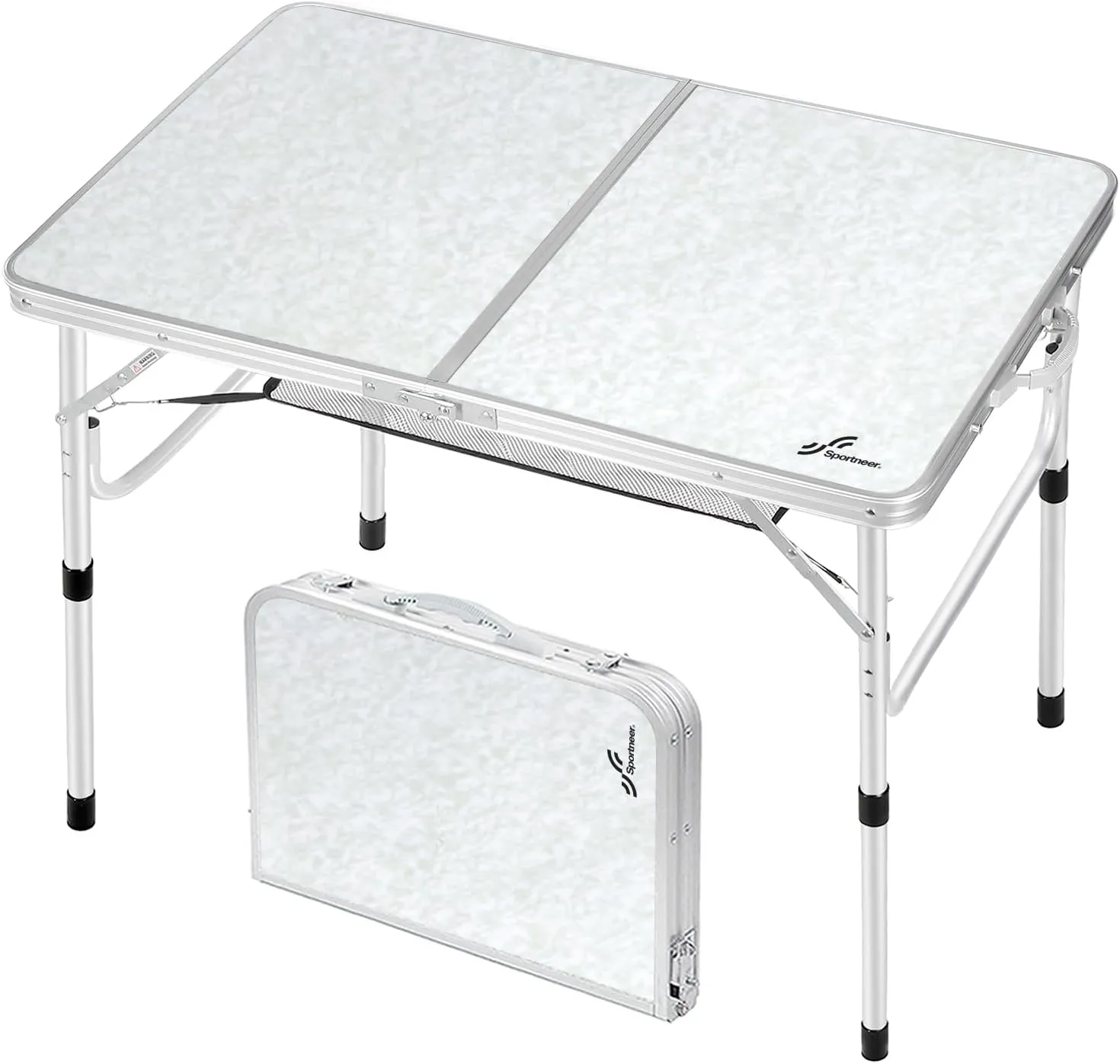 Sportneer Camping Table: Adjustable Height Small Folding Table 35.4" L x 23.6" W 2 Height with Mesh Layer - Compact & Portable Camping Essentials for Outdoor Camp Garden Picnic BBQ Dining Cooking