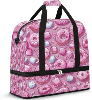 Sports Duffel Bag, Foldable Donuts Travel Duffel Bag, Gym Yoga Beach Bag Weekender Overnight Bag with Shoes Compartment for Men Women, Colorful Donut