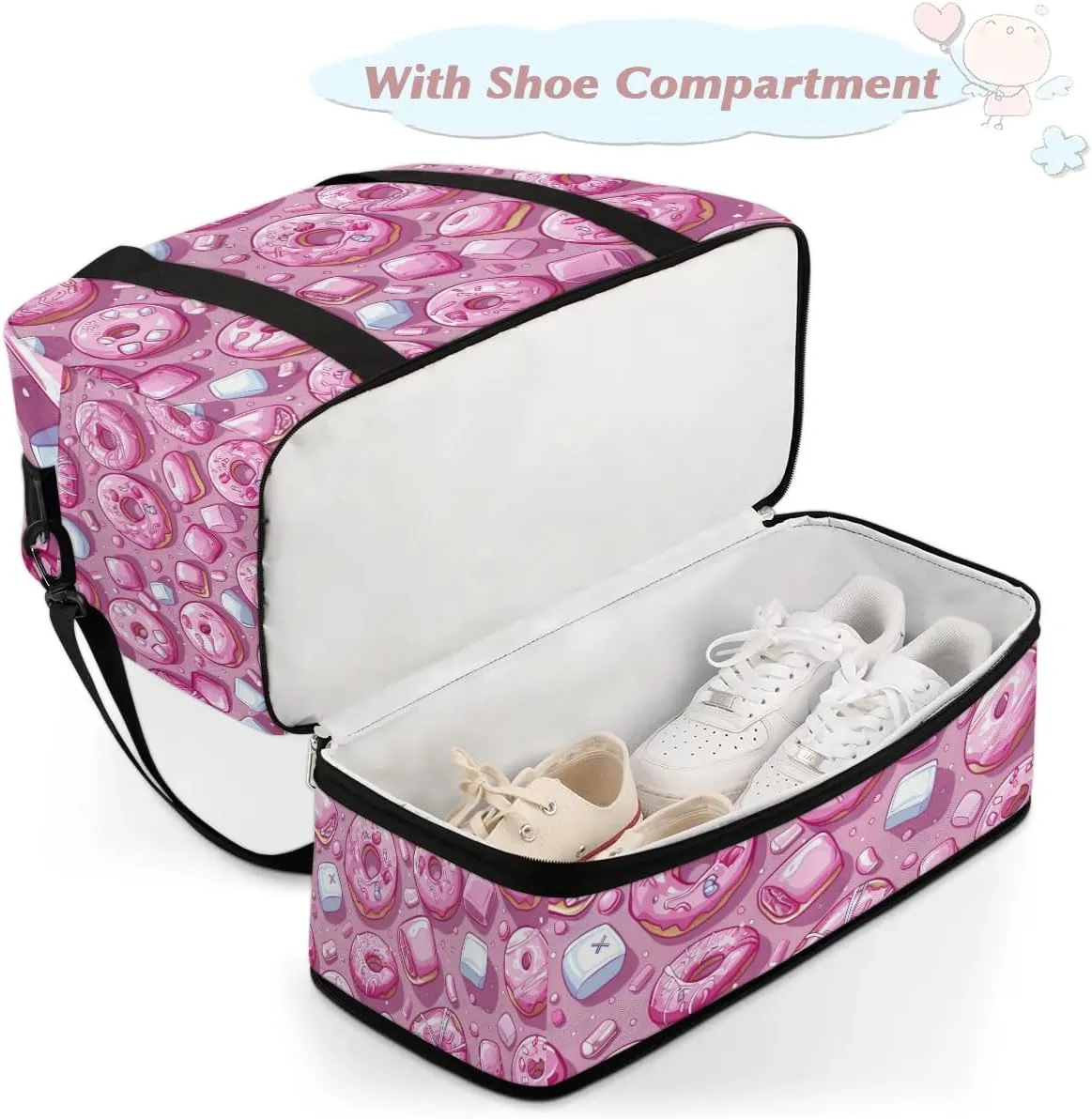 Sports Duffel Bag, Foldable Donuts Travel Duffel Bag, Gym Yoga Beach Bag Weekender Overnight Bag with Shoes Compartment for Men Women, Colorful Donut