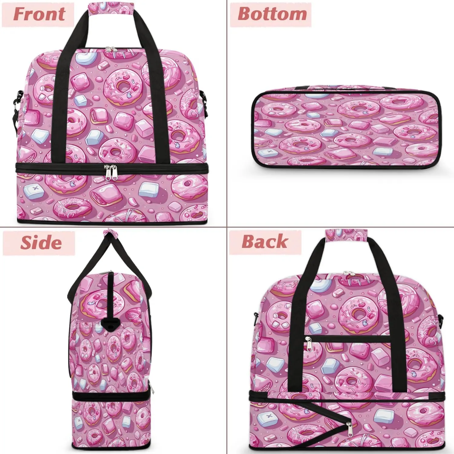 Sports Duffel Bag, Foldable Donuts Travel Duffel Bag, Gym Yoga Beach Bag Weekender Overnight Bag with Shoes Compartment for Men Women, Colorful Donut