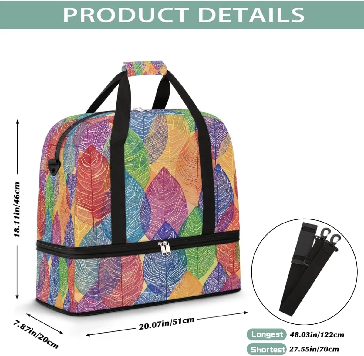 Sports Gym Bag Colorful Leaves Tile Large Travel Duffel Bag With Shoe Compartment Foldable Waterproof Carry-On Weekend Travel Bags for Camping Overnight Yoga Hospital Travel Bags
