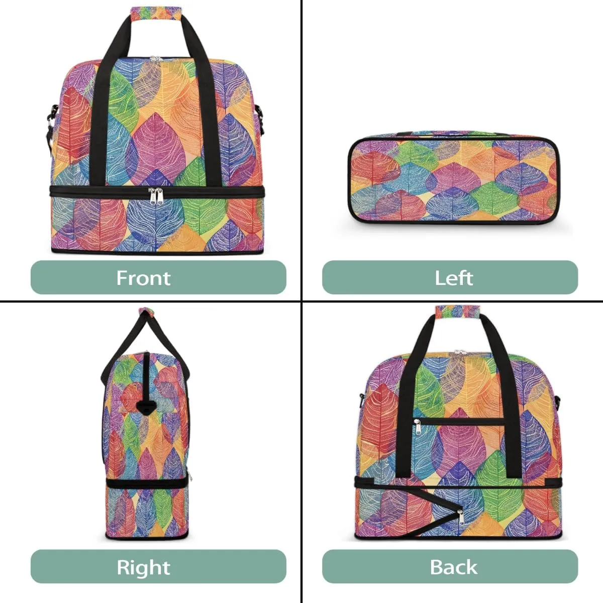 Sports Gym Bag Colorful Leaves Tile Large Travel Duffel Bag With Shoe Compartment Foldable Waterproof Carry-On Weekend Travel Bags for Camping Overnight Yoga Hospital Travel Bags