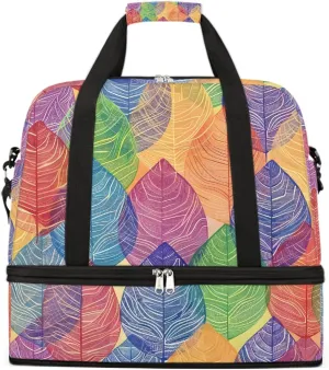 Sports Gym Bag Colorful Leaves Tile Large Travel Duffel Bag With Shoe Compartment Foldable Waterproof Carry-On Weekend Travel Bags for Camping Overnight Yoga Hospital Travel Bags