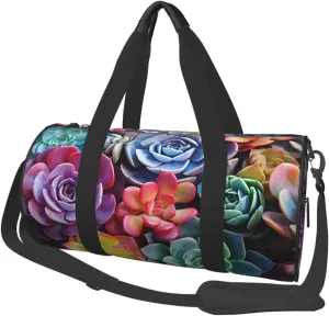 Sports Gym Bag for Women Men Travel Duffel Bag Tote Weekender Bag Carry on Overnight Bag for Travel Swimming Fitness Workout Sports Colorful Succulent Duffle Bag