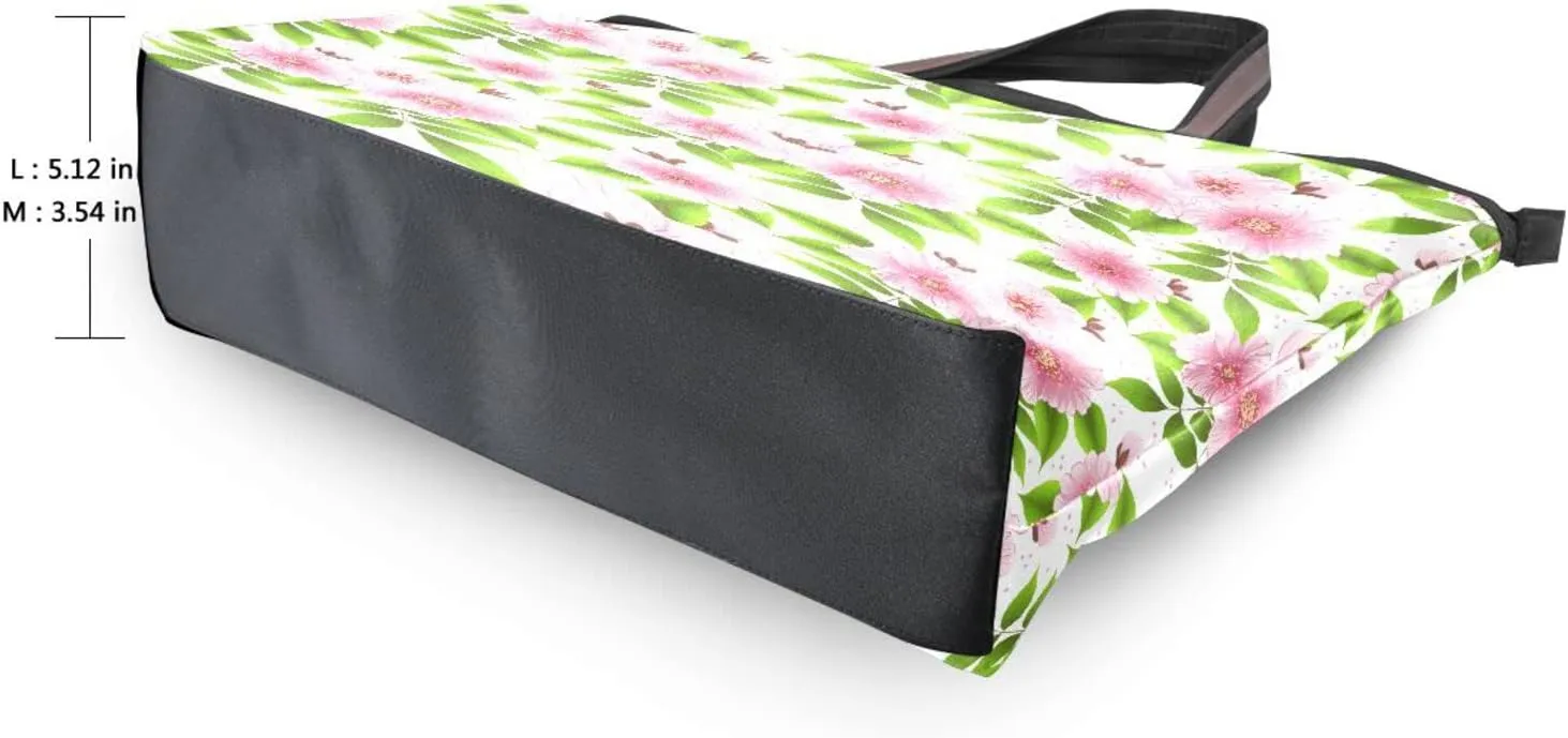 Spring Tote Bag for Women with Zipper Pocket Polyester Tote Purse Flower Handbag,10