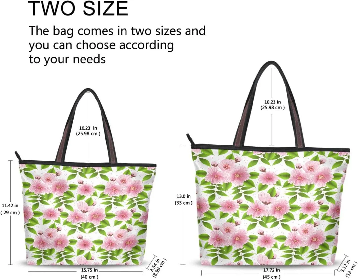 Spring Tote Bag for Women with Zipper Pocket Polyester Tote Purse Flower Handbag,10
