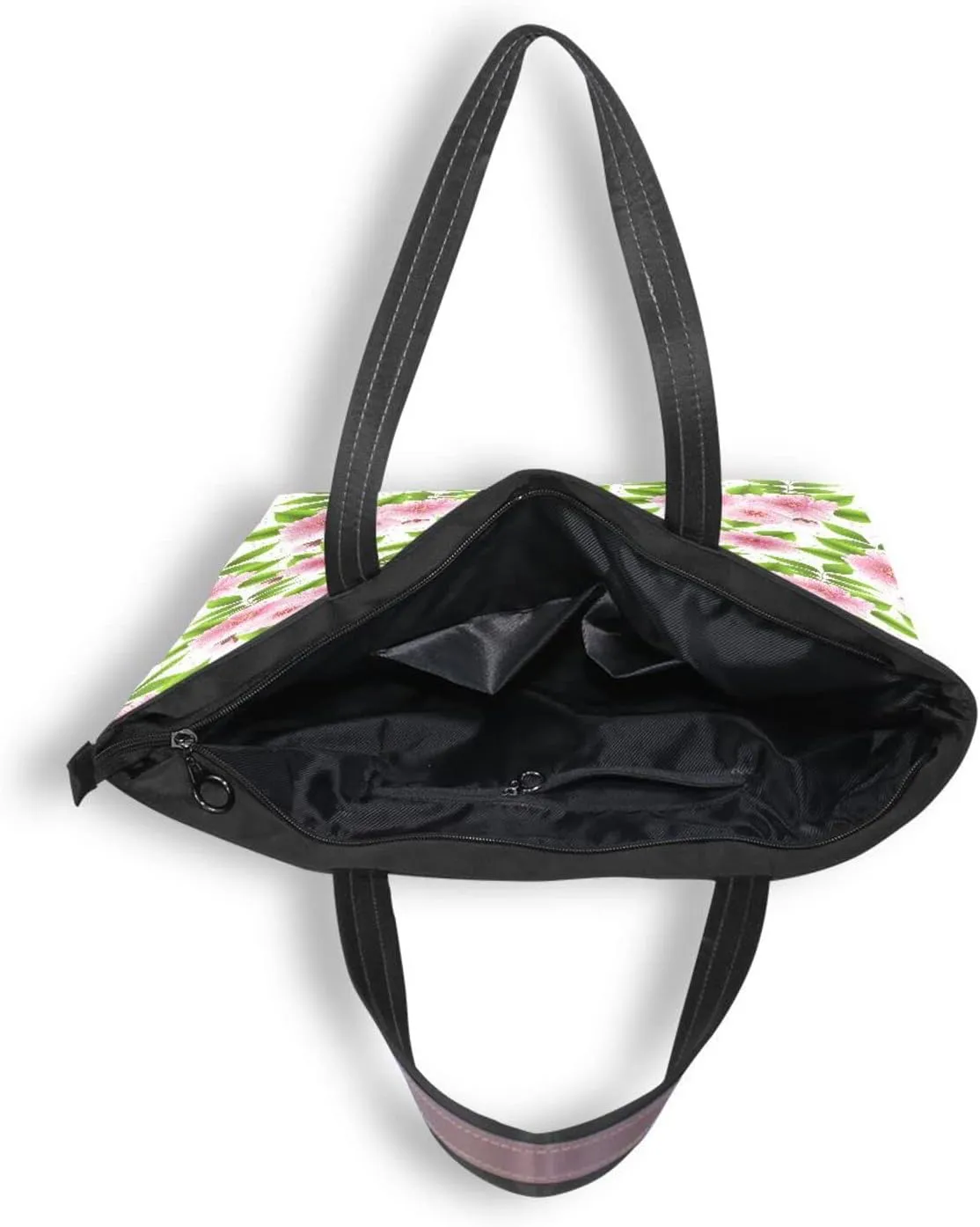 Spring Tote Bag for Women with Zipper Pocket Polyester Tote Purse Flower Handbag,10