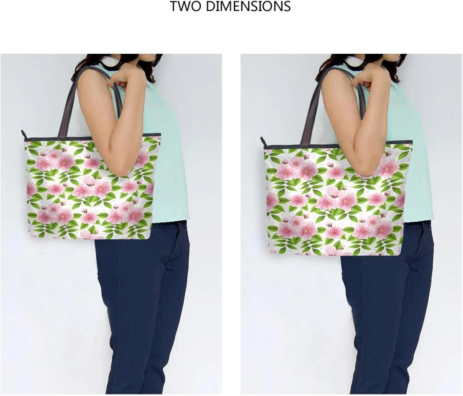 Spring Tote Bag for Women with Zipper Pocket Polyester Tote Purse Flower Handbag,10