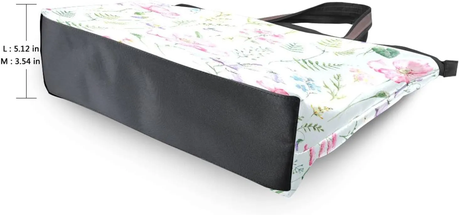 Spring Tote Bag for Women With Zipper Pocket Polyester Tote Purse Flower Handbag
