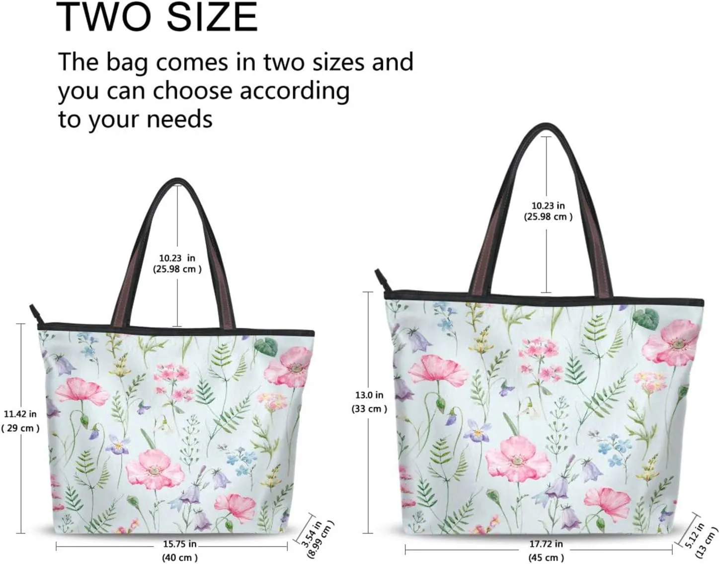 Spring Tote Bag for Women With Zipper Pocket Polyester Tote Purse Flower Handbag