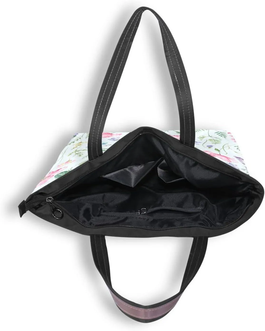 Spring Tote Bag for Women With Zipper Pocket Polyester Tote Purse Flower Handbag
