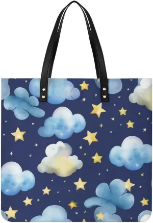 Stars And Clouds Tote Bag Durable Water-Resistant Handbags Lightweight Tote for Travel Work Book