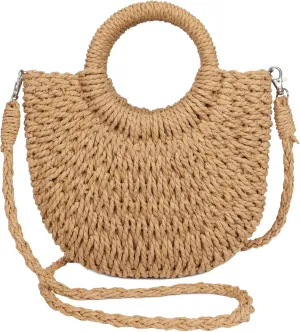 Straw Beach Bags for Women Small Shoulder Purse Woven Crossbody Handbag Top Handle Bag for Summer