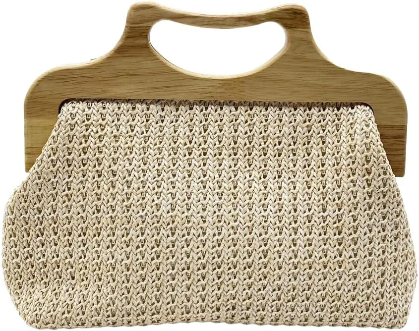 Straw Clutch for Women PP Straw Top-handle Wooden Purses Handbag Crossbody Bag for Beach Summer Travel 2025