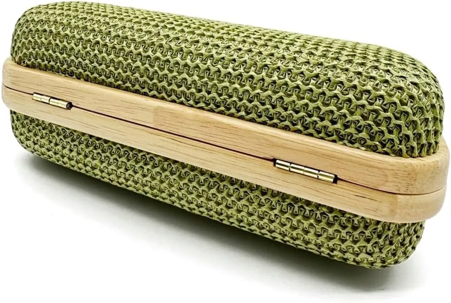 Straw Clutch for Women PP Straw Top-handle Wooden Purses Handbag Crossbody Bag for Beach Summer Travel