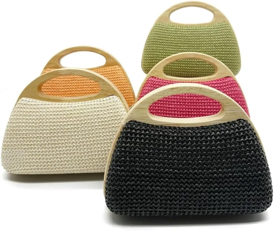Straw Clutch for Women PP Straw Top-handle Wooden Purses Handbag Crossbody Bag for Beach Summer Travel