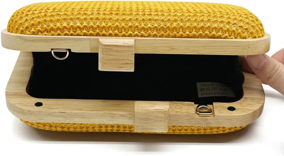 Straw Clutch for Women PP Straw Wooden Purses Handbag Crossbody Bag for Beach Summer Travel 2025