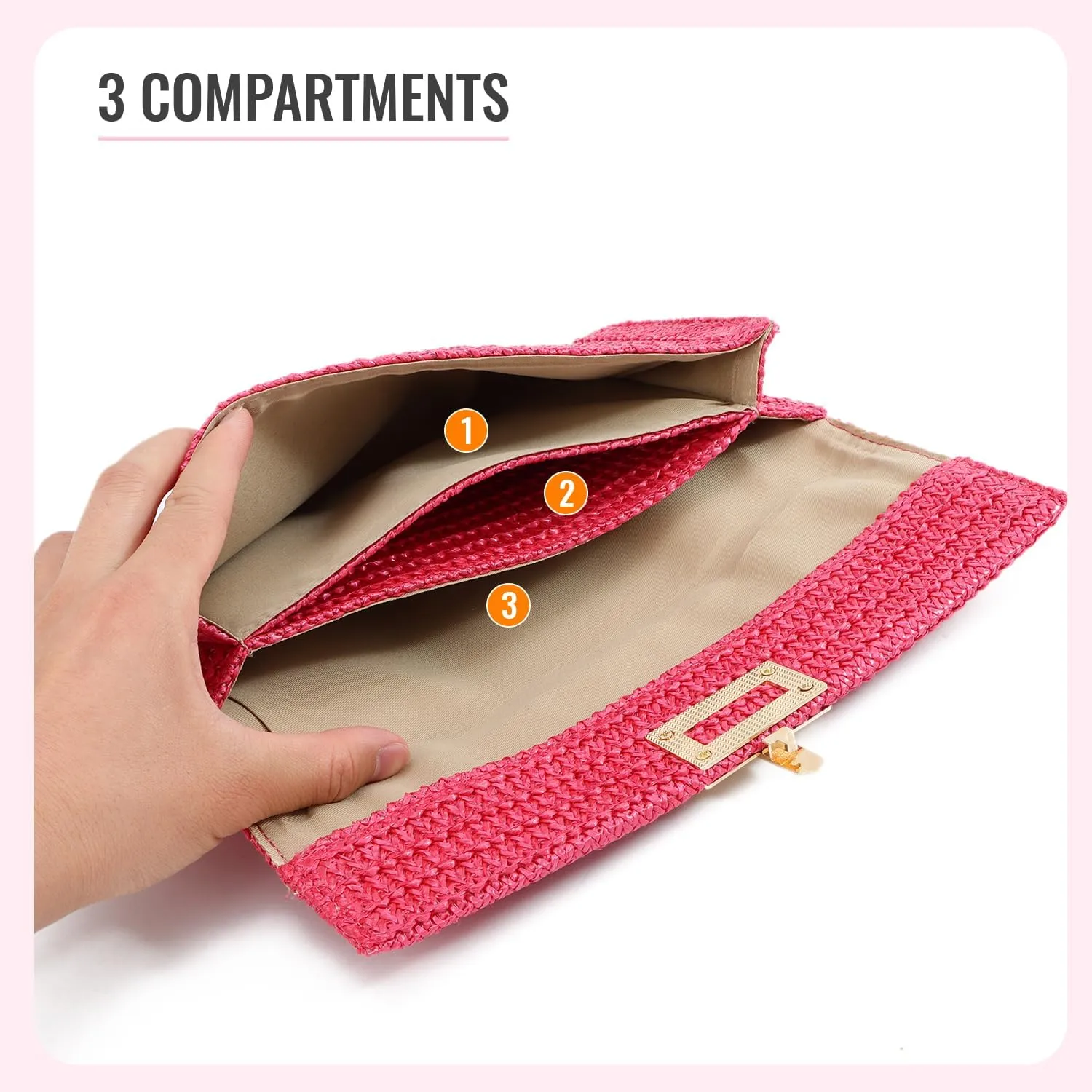 Straw Clutch Purses for Women Summer Beach Bag Woven Purse Wicker Rattan Envelope Clutch for Wedding