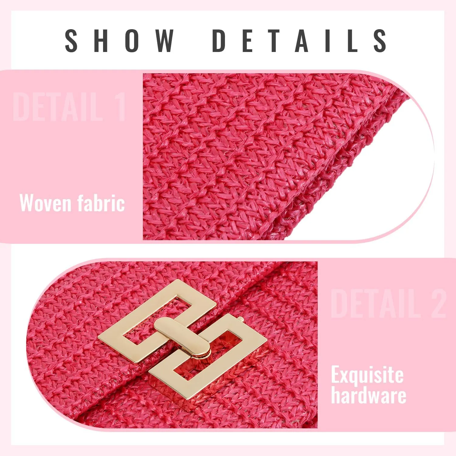 Straw Clutch Purses for Women Summer Beach Bag Woven Purse Wicker Rattan Envelope Clutch for Wedding