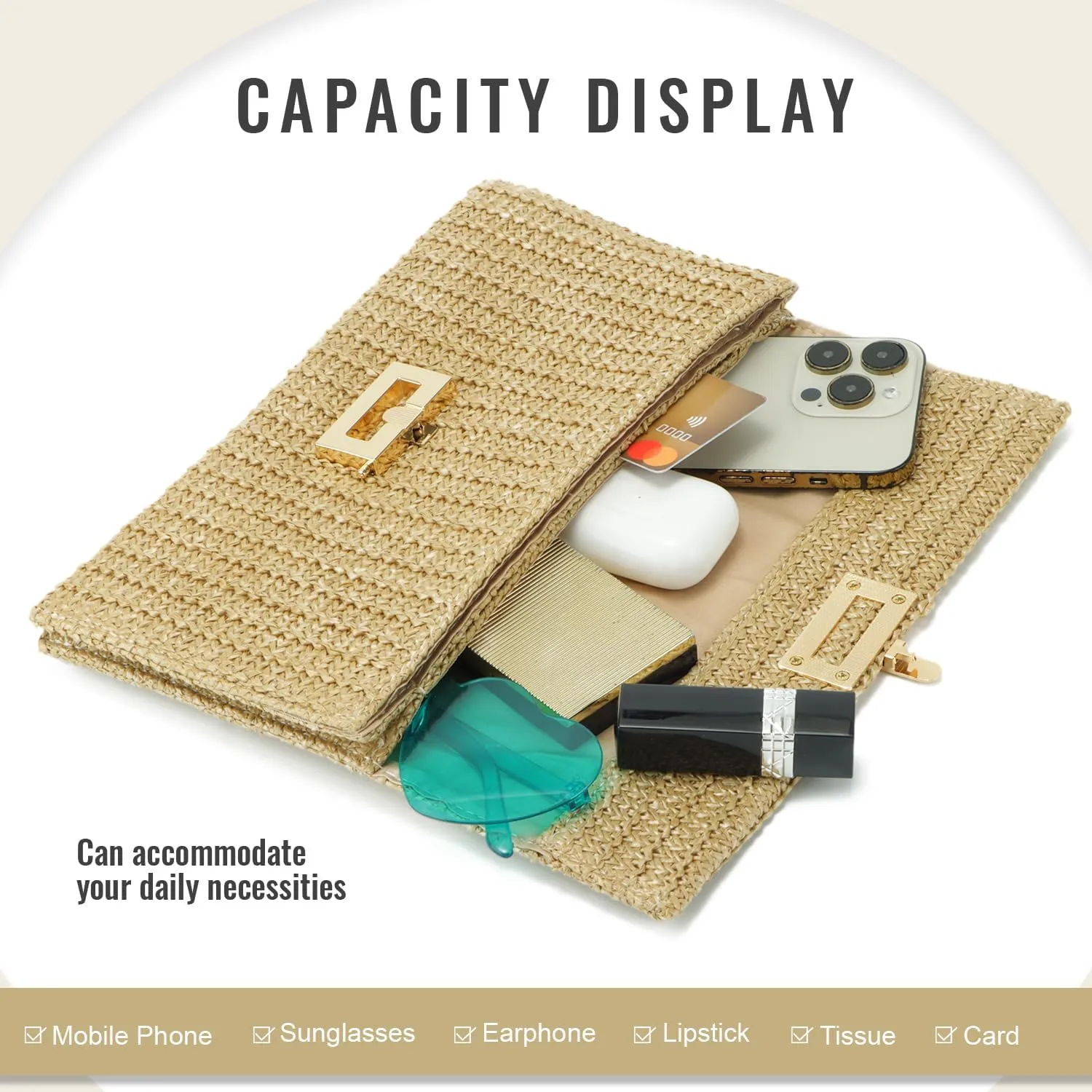Straw Clutch Purses for Women Summer Beach Bag Woven Purse Wicker Rattan Envelope Clutch for Wedding