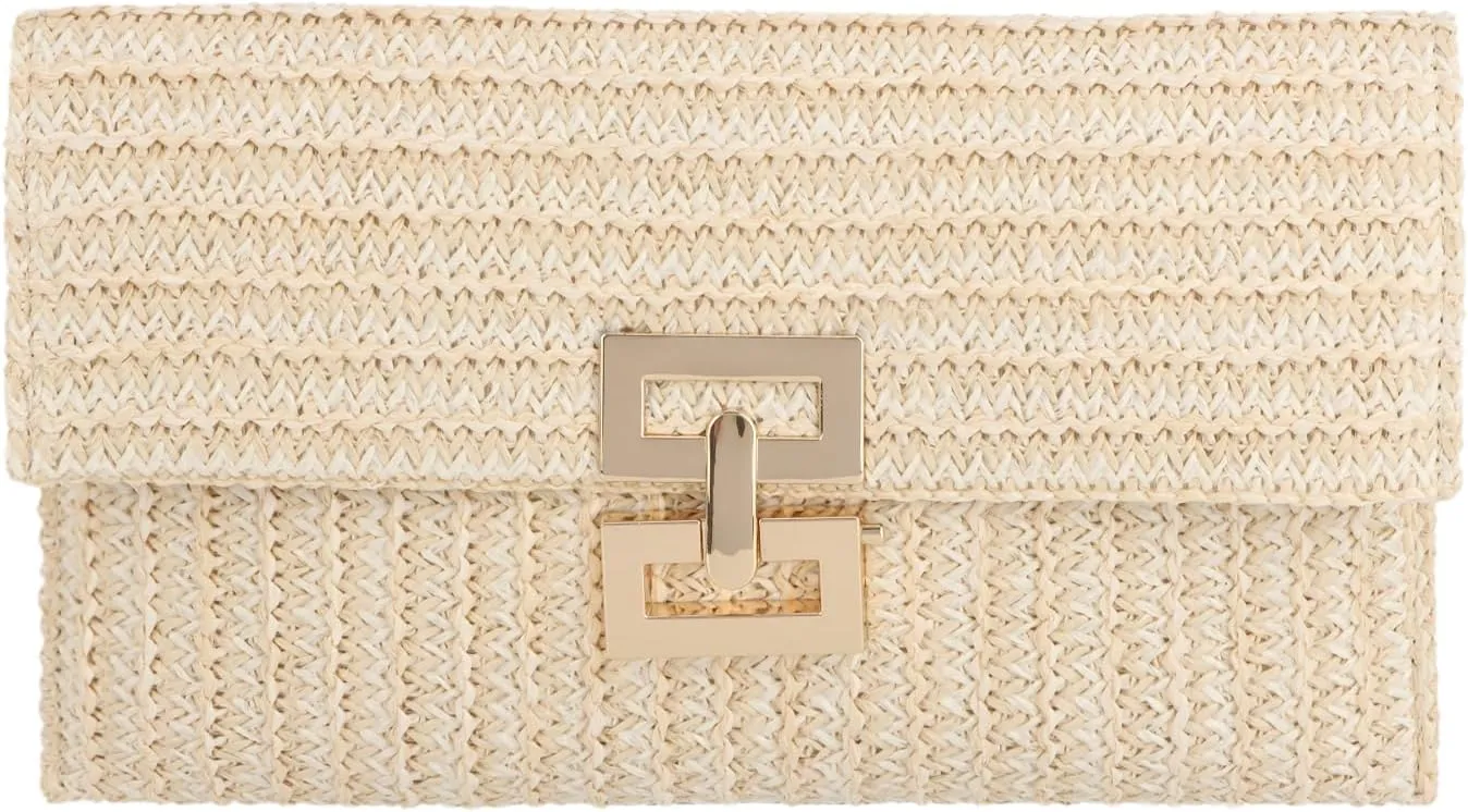 Straw Clutch Purses for Women Summer Beach Bag Woven Purse Wicker Rattan Envelope Clutch for Wedding