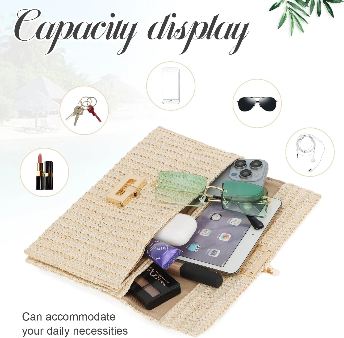 Straw Clutch Purses for Women Summer Beach Bag Woven Purse Wicker Rattan Envelope Clutch for Wedding