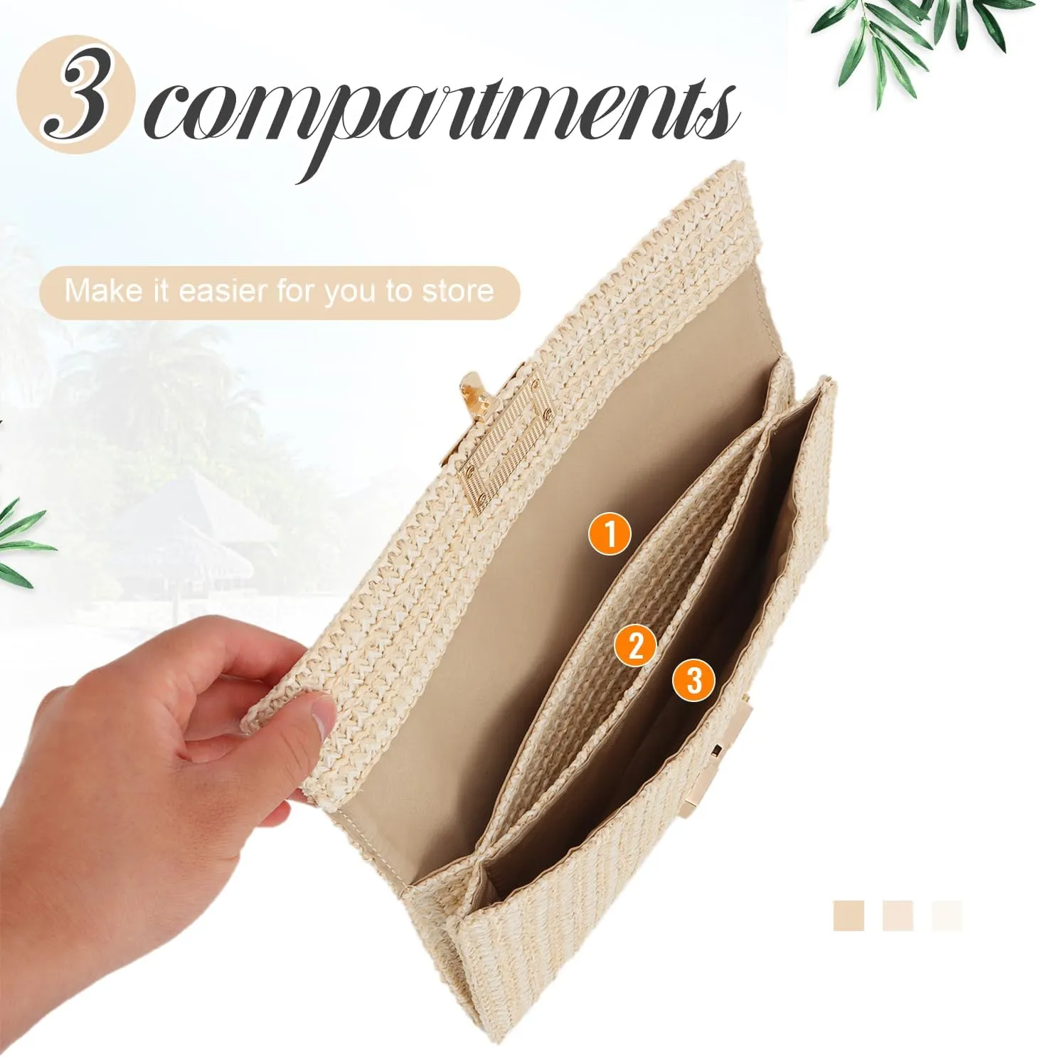 Straw Clutch Purses for Women Summer Beach Bag Woven Purse Wicker Rattan Envelope Clutch for Wedding