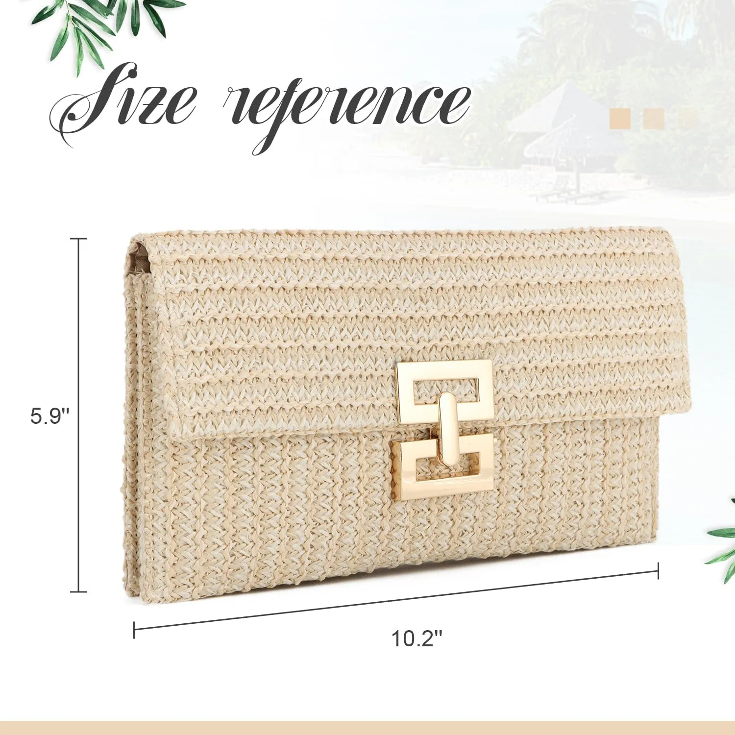 Straw Clutch Purses for Women Summer Beach Bag Woven Purse Wicker Rattan Envelope Clutch for Wedding