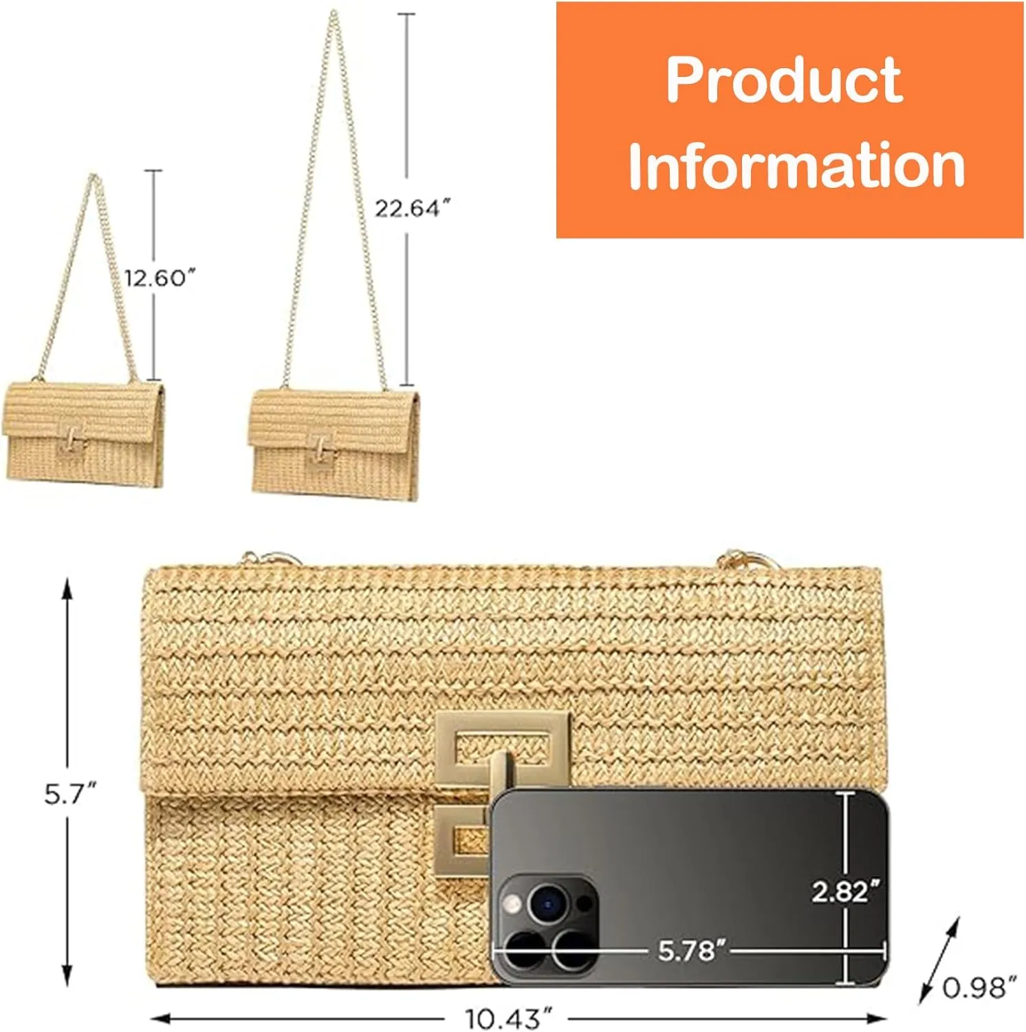 Straw Clutch Purses Women Summer Beach Handbags Rattan Fold Over Crossbody Shoulder Bag Woven Evening Bag Chain