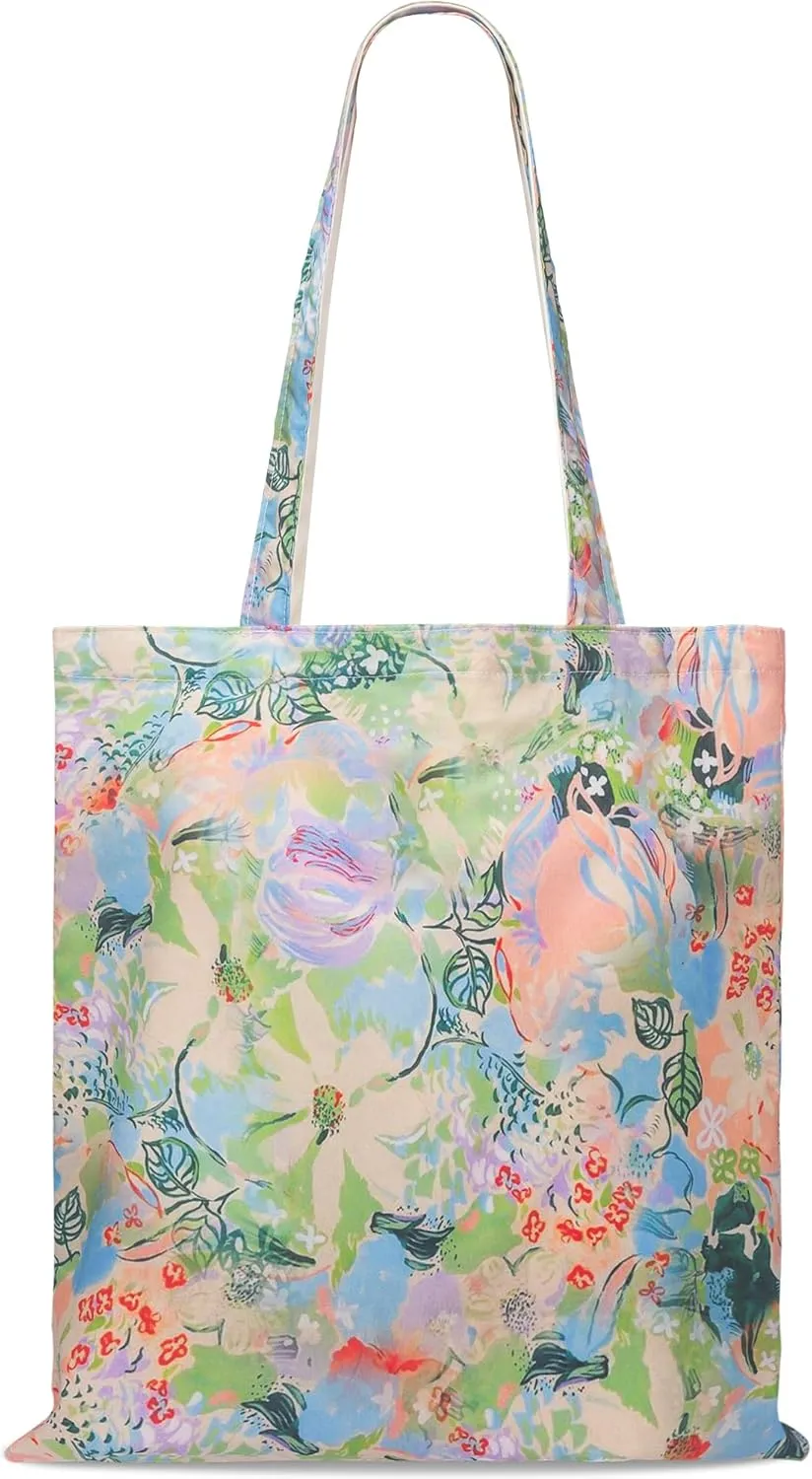 STUOYE Canvas Tote Bag for Women Cute Cotton Tote Bags Floral Travel Beach Bag Reusable Grocery Bags Cloth Shoulder Handbags