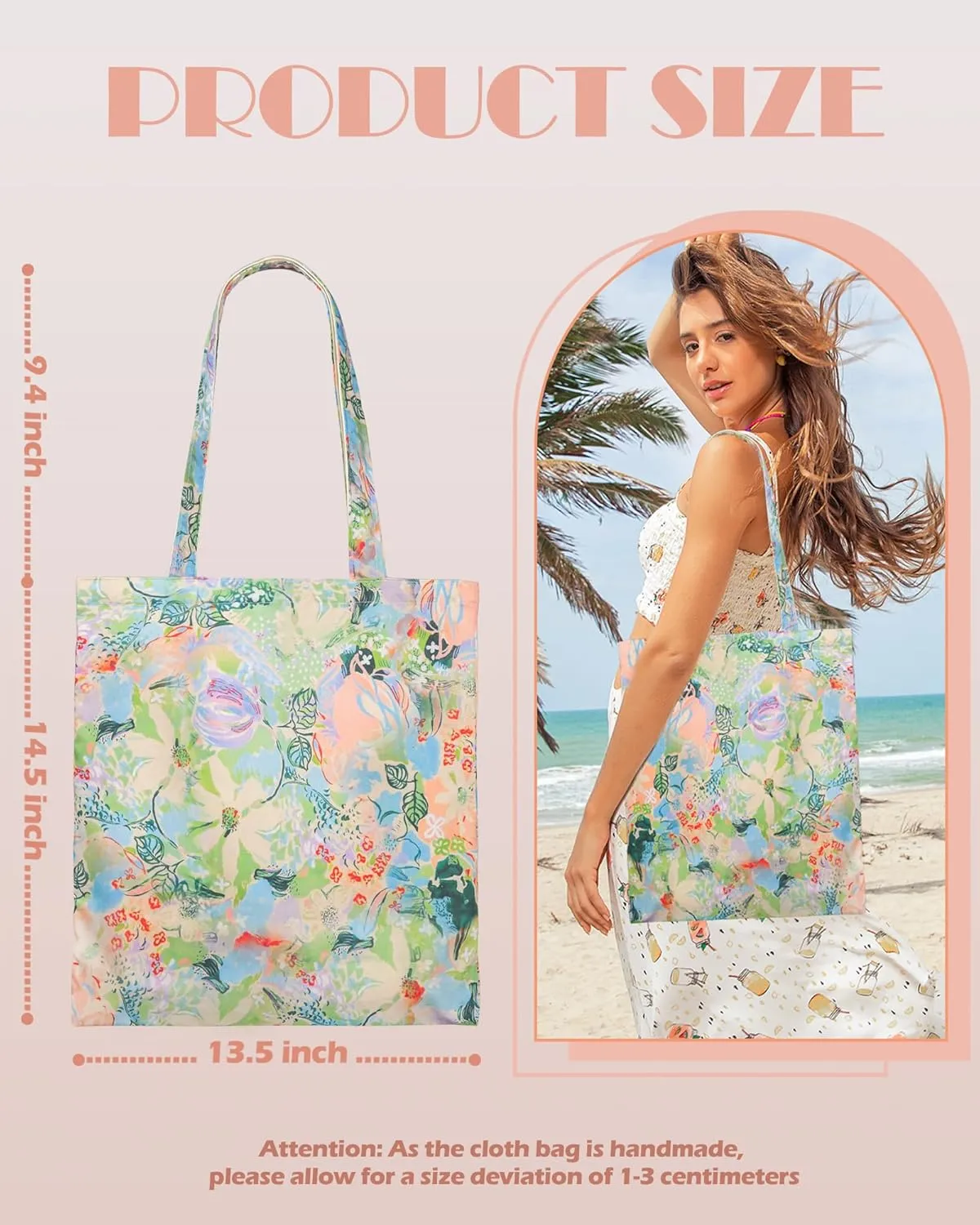 STUOYE Canvas Tote Bag for Women Cute Cotton Tote Bags Floral Travel Beach Bag Reusable Grocery Bags Cloth Shoulder Handbags