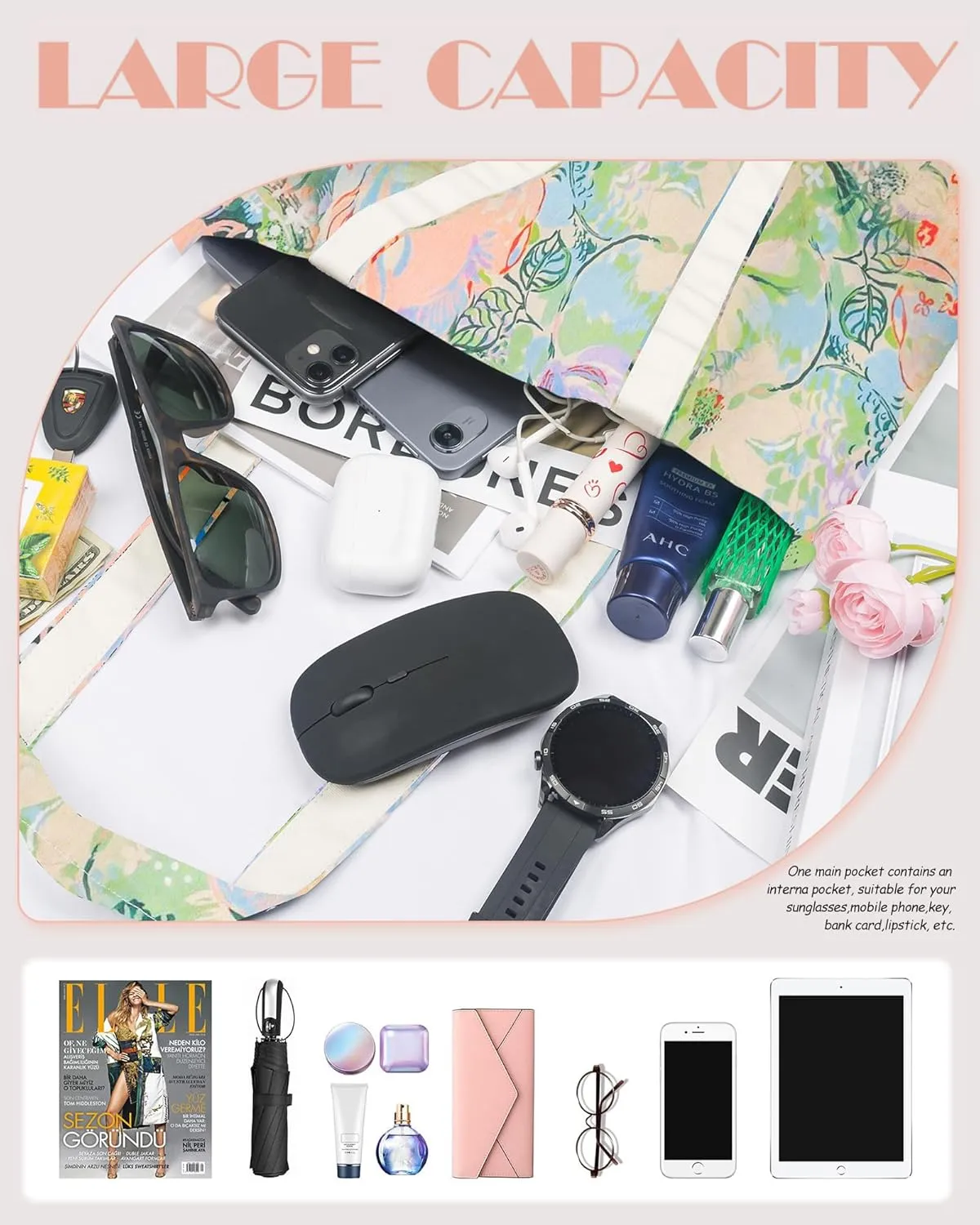 STUOYE Canvas Tote Bag for Women Cute Cotton Tote Bags Floral Travel Beach Bag Reusable Grocery Bags Cloth Shoulder Handbags