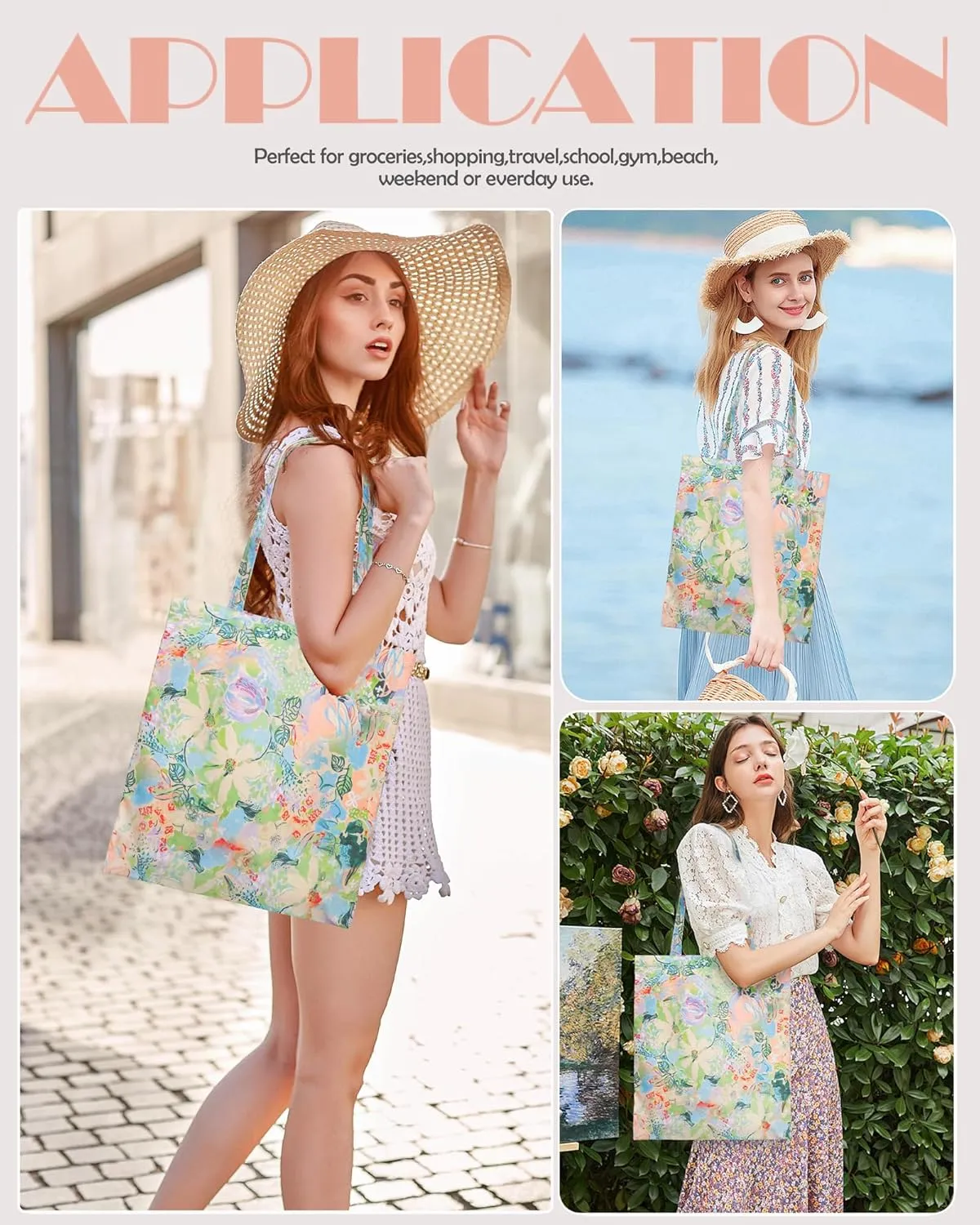 STUOYE Canvas Tote Bag for Women Cute Cotton Tote Bags Floral Travel Beach Bag Reusable Grocery Bags Cloth Shoulder Handbags