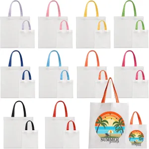 Sublimation Blank Tote Bags, 20Pack Canvas Tote Bags 16.1 x 14 Inch, 9 x 8 Inch Small Canvas Tote Bag Reusable Grocery Bags Cloth Bags for Heat Transfer, DIY, Mother's Day, Colorful Handles