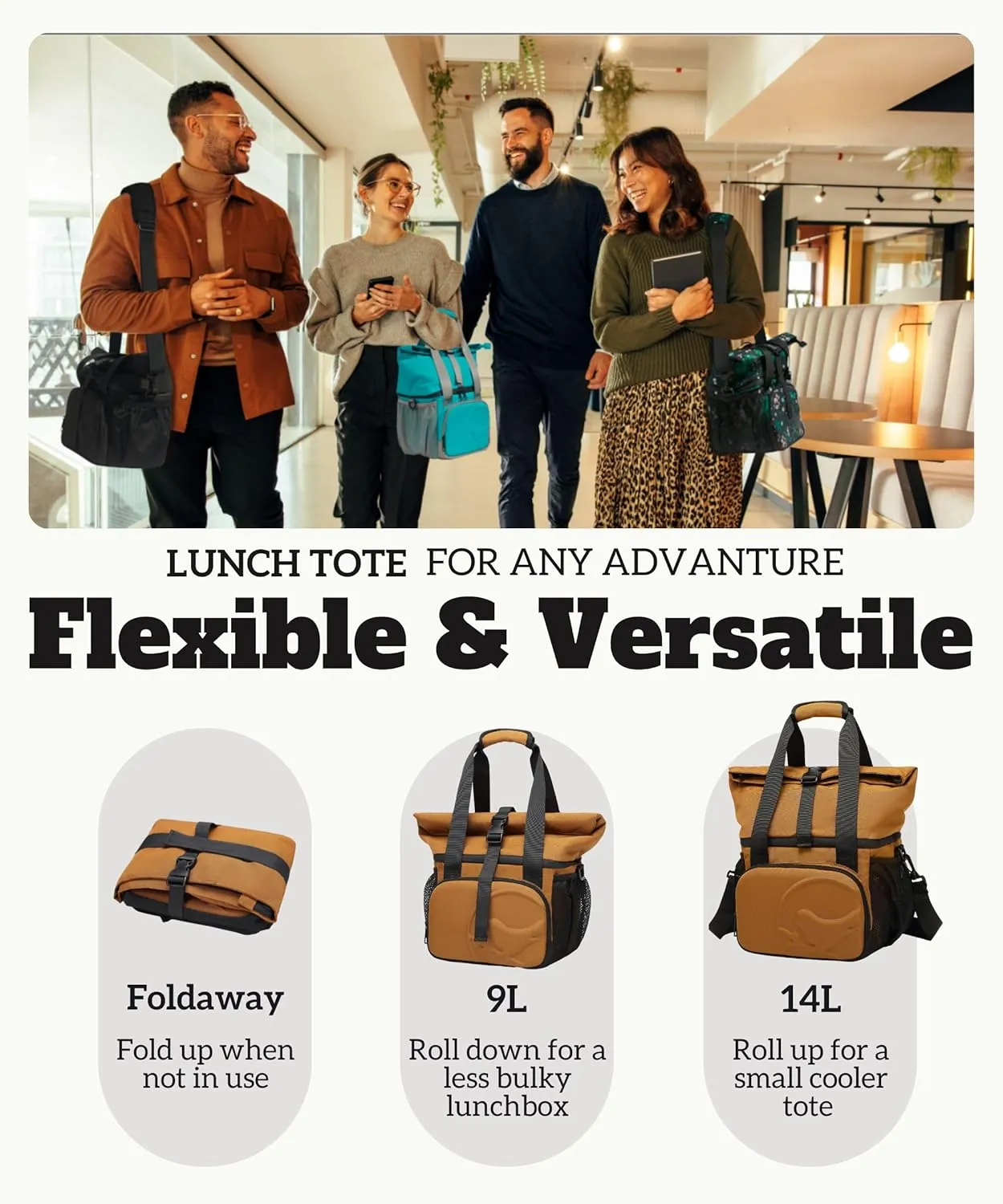 SUNNY BIRD Dual Compartment Lunch Bag Insulated Lunch Box for Women and Men (Brown)