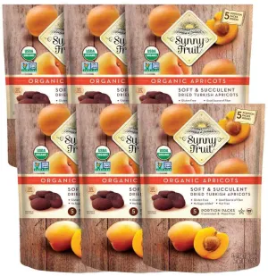 Sunny Fruit Soft Organic Turkish Dried Apricots - 6 Bags (30 Individual Portion Packs) | Healthy, Convenient Snack Packs | ORGANIC, NON-GMO, VEGAN, HALAL, KOSHER, NO PRESERVATIVES, NO SUGAR ADDED