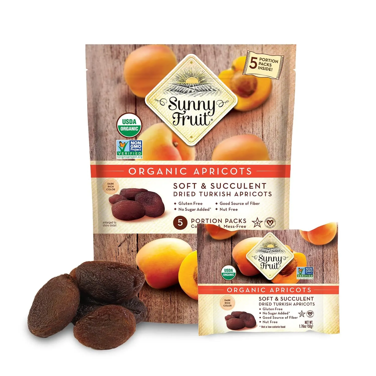 Sunny Fruit Soft Organic Turkish Dried Apricots - 6 Bags (30 Individual Portion Packs) | Healthy, Convenient Snack Packs | ORGANIC, NON-GMO, VEGAN, HALAL, KOSHER, NO PRESERVATIVES, NO SUGAR ADDED