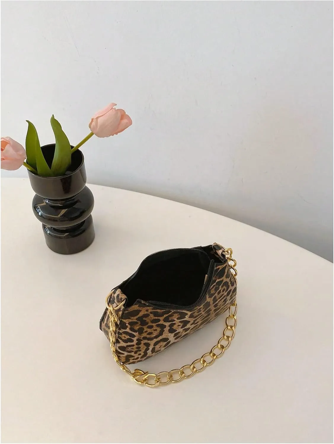 SweatyRocks Women's Leopard Print Top Handle Chain Strap Shoulder Bags Underarm Purses with Zipper