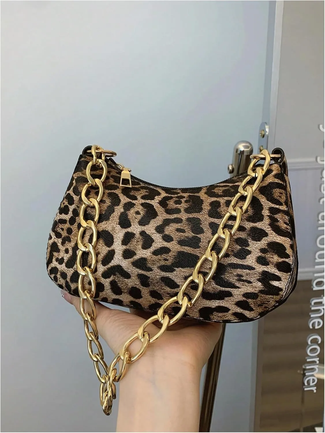 SweatyRocks Women's Leopard Print Top Handle Chain Strap Shoulder Bags Underarm Purses with Zipper