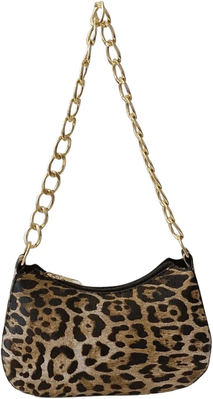 SweatyRocks Women's Leopard Print Top Handle Chain Strap Shoulder Bags Underarm Purses with Zipper
